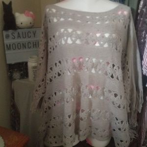 2chic boho fringe soft gray shawl poncho